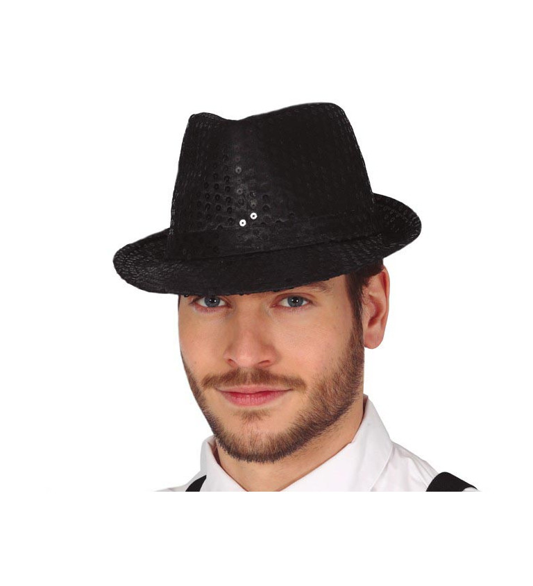 Flitrový gangsterský klobouk černý