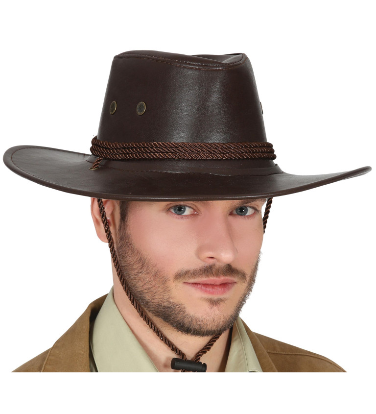 Hnědý kovbojský klobouk kožený