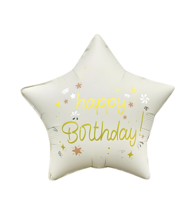 Fóliový balónek "Happy birthday" hvězda bílá